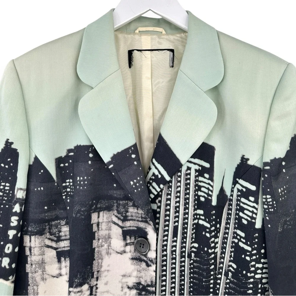 [sold] Vintage Escada Mint Green & Black Skyline Wool Blazer Jacket - Picture 6 of 9